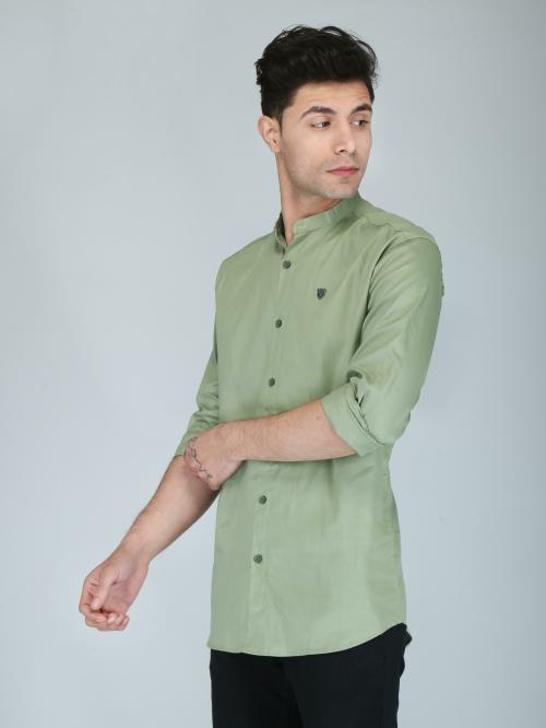 FUBAR Men Dusty Green Solid Cotton Blend Shirt, Large