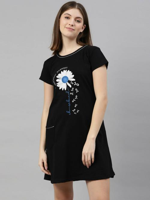 Ultraviolet Women Black Floral Cotton Nightshirts