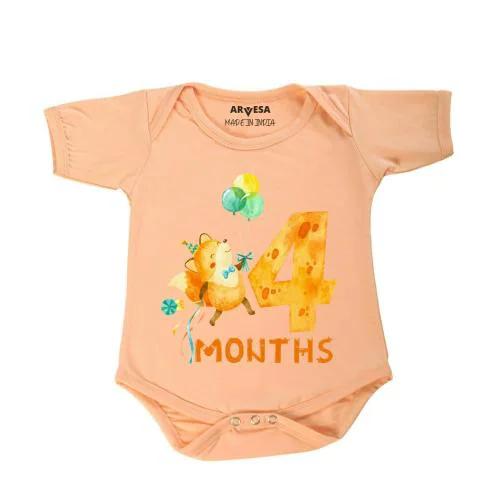 Arvesa 4 Month Monthly Birthday Unisex Baby 3-6 Month Peach Romper Onesie R-281-M-PEACH