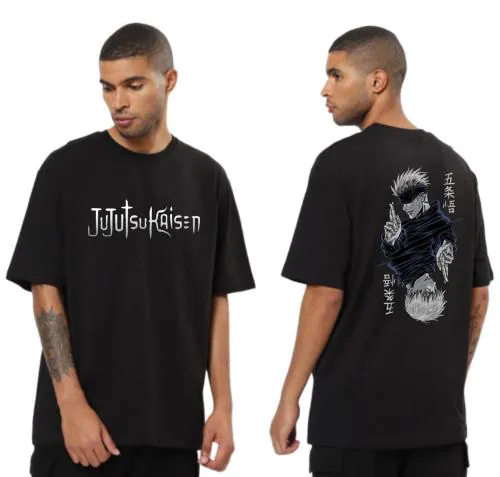 Anime t Shirt for Men Oversized fit Jujutsu Kaisen t Shirts Round Neck gojo satoru Tshirt Black Half Sleeves Pure Cotton