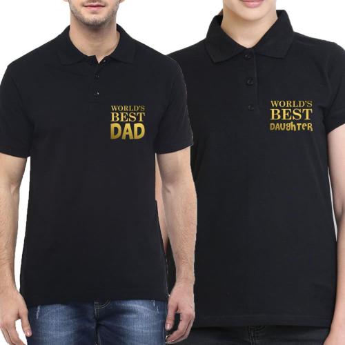 Funky Store Black Cotton Worlds Best Family Polo Tshirt Combo For Dad And Daughter (Pack Of 2)