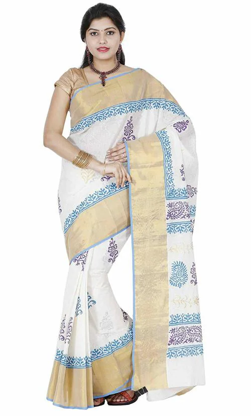 Fashionkiosks Women Cotton Kerala Kasavu Saree
