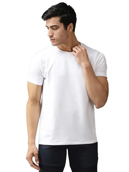 Dri Fit Polyester Half Sleeve Men Solid Round Neck White T-Shirt