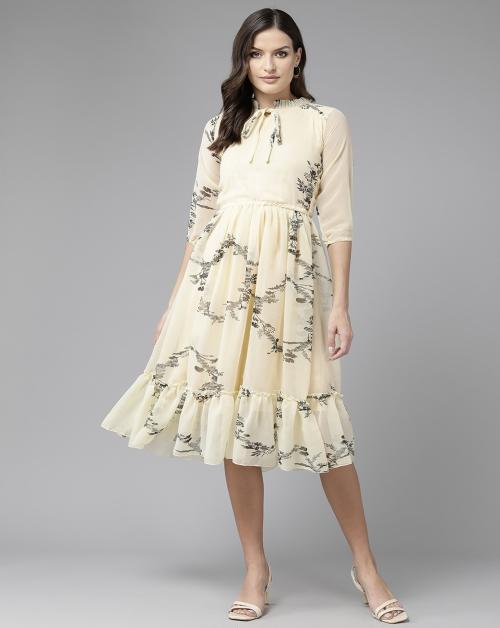 Buy Aarika Womens Lemon Colour Georgette Floral Dress Online at Best ...