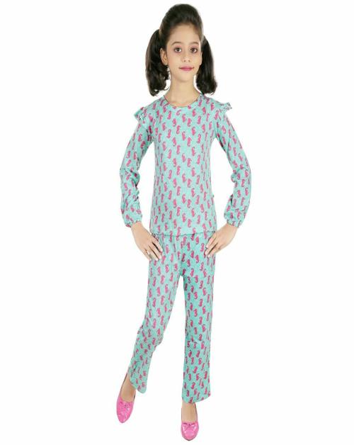 CELEBRITY CLUB Girls Pink Self Design 100% Cotton Single Full Sleeves Night Suit