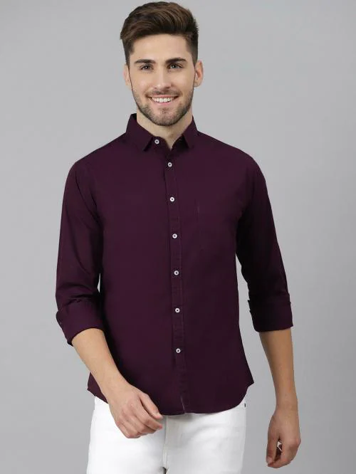 Dennis Lingo Men's Slim Fit Pure Cotton Solid Full Sleeves Casual Shirt (Purple)