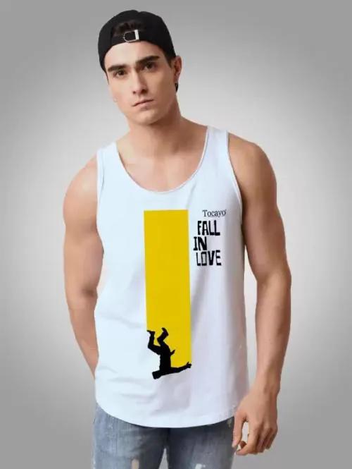 Faricon Printed Men's Gym Vest|Neck Tank Tops |Sleeveless Slim Fit Vest (White)