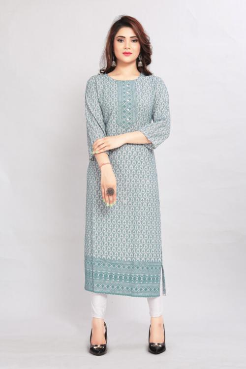 RAMBHA Women Blue Printed Pure Cotton Straight Kurta (Xl)