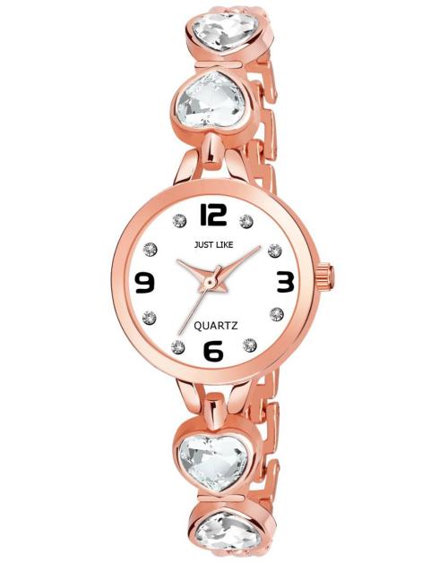 Just Like Analog Hart Diamond Wrist Watch White Rose Gold for Women (Pack of 1)