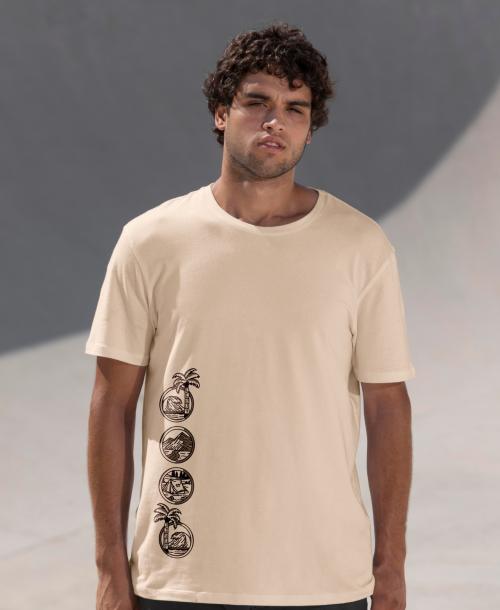 Wanderlooms Men's Cotton Regular Round Neck Half Sleeve Printed Travel Big Oversized Travel Biker T-Shirt ( Beige , M )