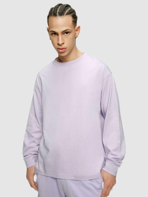 Bewakoof Men's Purple Solid Round Neck Full Sleeve Oversized Fit T-Shirt