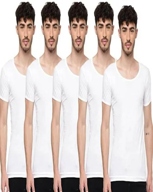 RAMRAJ Mens White Banian RNS Vest Pack of 5