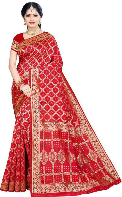 Shivanya Fashion Women Red Bandhni 100% Silk Saree