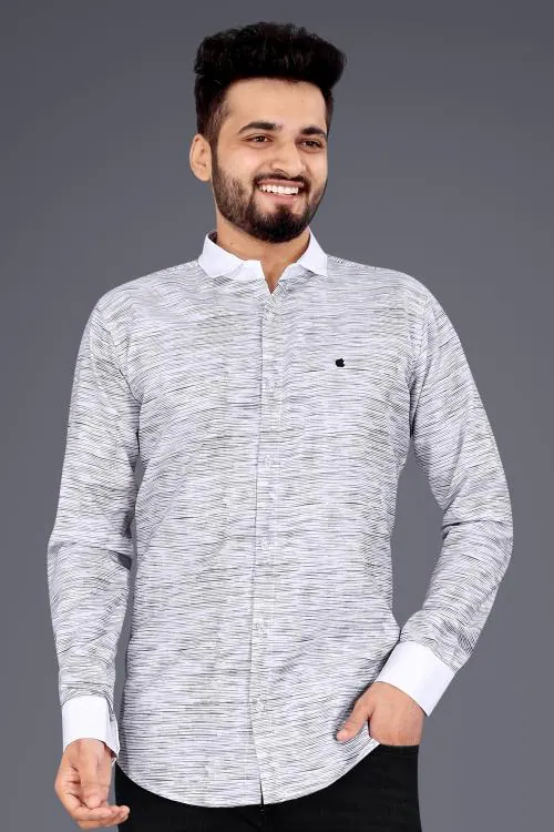 GETCHI Grey Cotton Blend Texture Print Causal Shirt