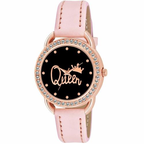KIROH Analogue Queen Designer Dial Leather Strap Watch for girls and women(Pink)