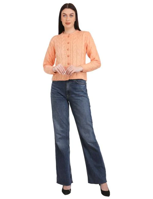 DRIPFIT Self-Design Women's Cardigan: Perfect Winter Wear Sweater_Peach