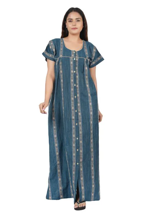 ANGLINA Women's All Over Printed Open Front Cotton Blend Nighty/Maxi/Nightgown/Nightwear