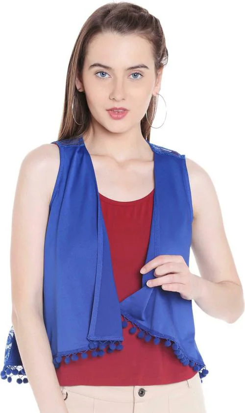 109F Women Blue Solid Polycotton Shrug (L)