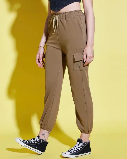 Buy Buynewtrend Coffee Brown Lycra Blend Women Relaxed Fit Jogger Pant
