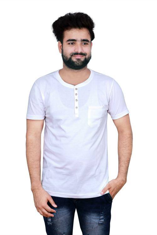 alarm Men White Solid High Neck T-shirt (M)