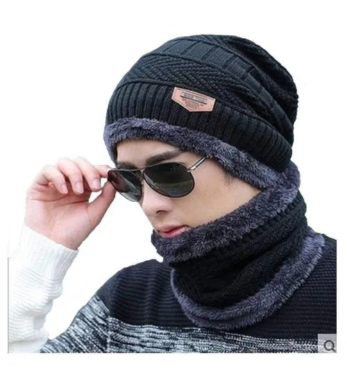 Jocker Winter Woolen Cap Neck Scarf and Warm Cap Set Black