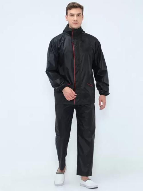 VROJASS Solid Men Raincoat (Black)