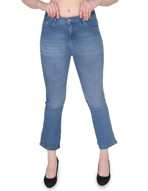 Albion by Cnm Women Comfort Slim Fit BootCut Mid-Rise Stretchable Pure Cotton Jeans (Light Blue)