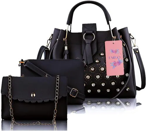 Fargo Black PU Hand-Held Bag (Pack of 3) FGO-307,(30 x 24 x 10 CM)