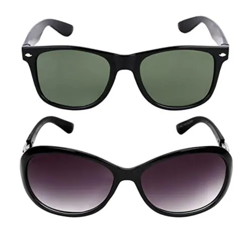 SIDEWOK Unisex Wayfarer & Cat-eye Sunglasses Combo ||Lens-Green & Purple|Frame-Black||(SUN-013-016)