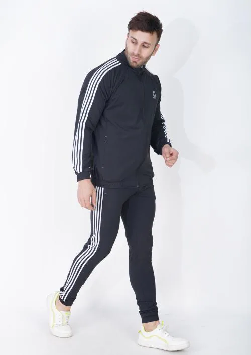 GOTO FLEECE SPENDAX MENS TRACKSUIT FULL STRIPE BLACK M-30