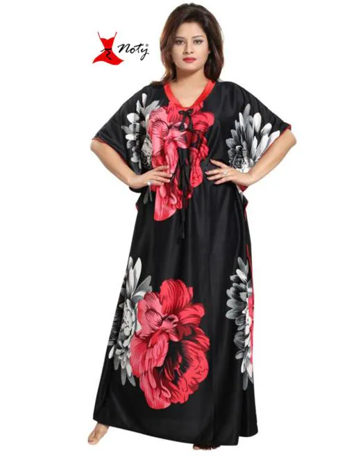 Noty Women's- Kaftan/Nighty/Maxi/Gown- Serena Fabric- Floral Print (Red Black, 3XL)
