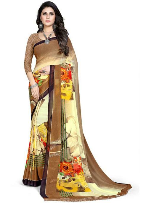 ASISA Women Brown Printed Georgette Saree