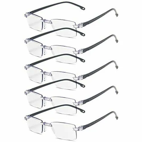 Augen Blue Block UV Rectangular Rimless Black Reading Glass With Diopter Power - Plus 2.5 (Unisex) (Pack Of 5)