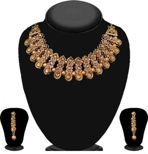 Buy Jewelmaze Alloy GoldPlated Gold Necklace With Earrings Set (Women