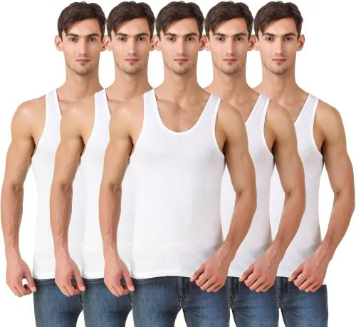 Hap Men's Cotton White Vest (XL) (Pack of 5) undershirt_XL