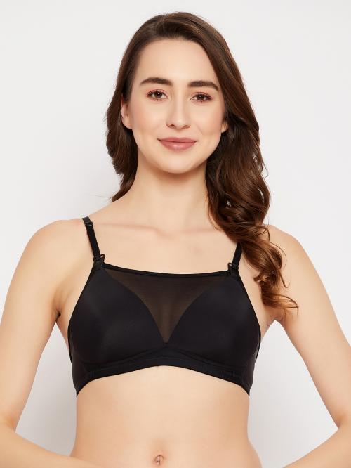 Clovia Non-Padded Non-Wired Full Figure Cami-Style Feeding Bra in Black