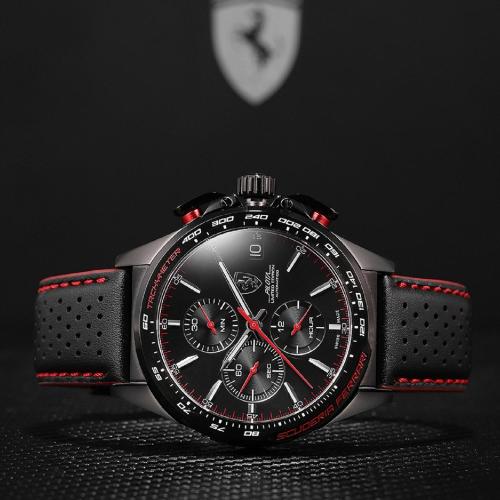 SCUDERIA FERRARI Pilota Swiss Mechanical Chronograph Black Round Dial Men's Watch - 0830542