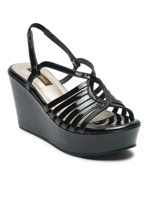 Flat n Heels Black Wedges for Women