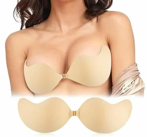 Geonix 1 Pair Silicone Wire Free Stick-On Bra Padded Adhesive Bra Strapless Silicone Invisible Push Up Reusable Self Sticky Bra for Backless Dress Stick on Bra For Women And Girls