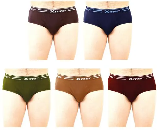 Xmer Men's Soft Cotton Premium Outer Elastic Brief Multicolor Pack of 5.