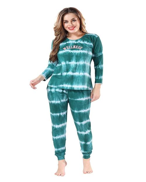NIGHT VIEW Women Night Suit Set Green Printed