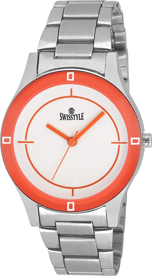 Swisstyle Analog White Orange Watch For Men And Women (Ss-Lr1718-Whtorg-Ch)