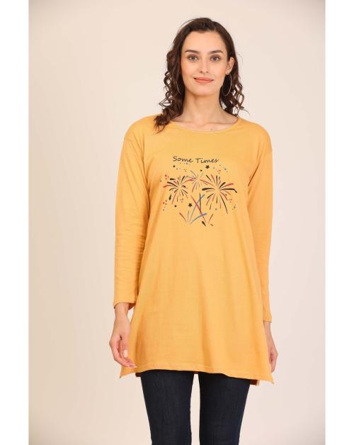 RRAVAYKI Cotton Printed Full Sleeves Round Neck Regular Fit T-Shirts/Top/Long Night Wear T-Shirt for Women's & Girls |Size-XXL |Pack of 1|Skin