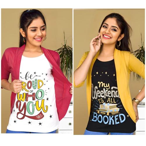 CUTE BEE Kids Girls T-shirt and Top Western Wear Shrugs Party wear Pack of 2 | Multi