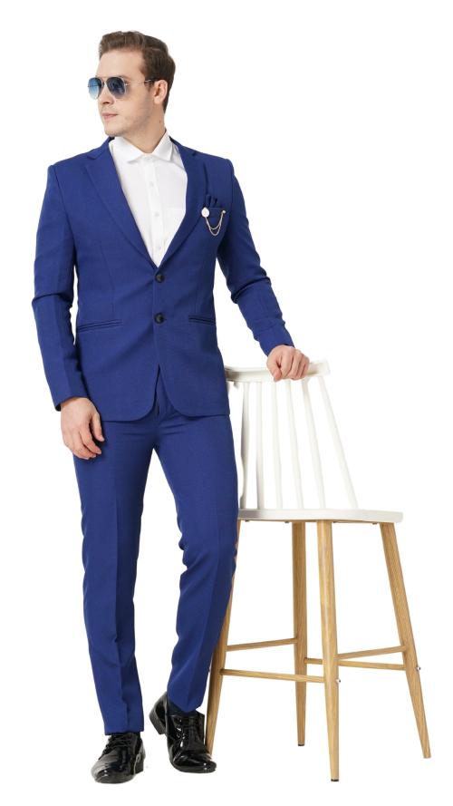 MR. DULHA Single Breasted Blazer Slim Fit Solid Men Suit Mens Self Design Formal Three Piece Set, Mens Wedding Suit, Suit for Engagement, Mens Suit for Office Wearing, Suit Set for Men-ROYAL BLUE-40