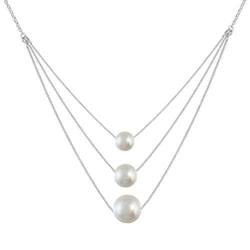 Giva Sterling Silver Triple Layer Pearl Necklace With Link Chain For Women