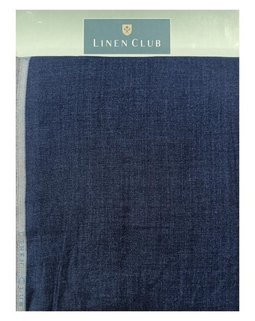 Linen Club Men Navy Solid Linen Shirt Fabric