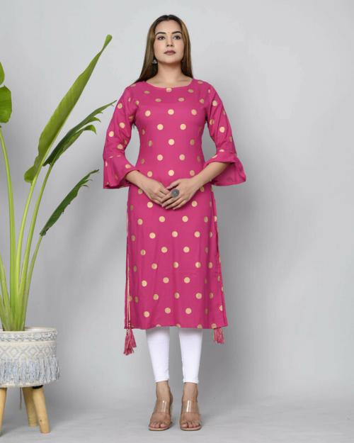 Mauka Women Abstract Viscose Rayon Straight Kurta (Pink)