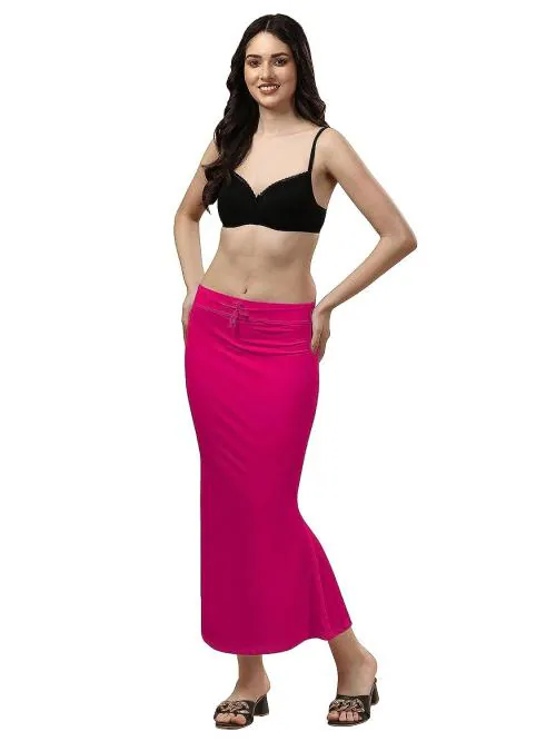 WOO THING Saree Shapewear Petticoat Stretchable Thigh & Hip Shaper Saree Silhouette Shapewear for Women-PINK-M