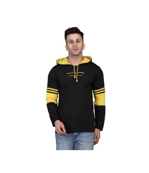 Highlance Smart 701 Hoodies Self Design T-shirt For Men (Black & Yellow)
